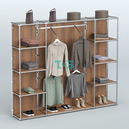 Торговая система ХРОМ (задняя стенка - ДСП) 2430 мм с полками ДСП и поручнями №7