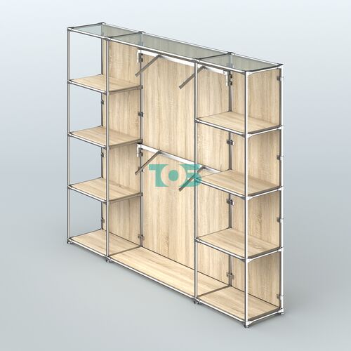 Торговая система ХРОМ (задняя стенка - ДСП) 2430 мм с полками ДСП и поручнями №7