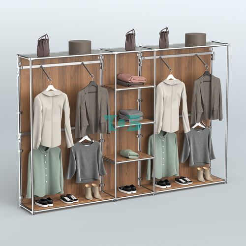 Торговая система ХРОМ (задняя стенка - ДСП) 3030 мм с полками ДСП и поручнями №8