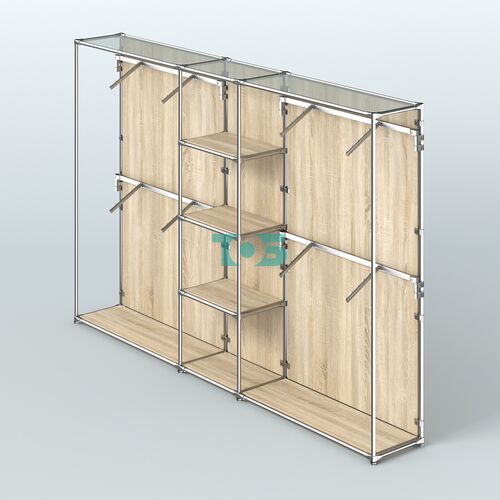 Торговая система ХРОМ (задняя стенка - ДСП) 3030 мм с полками ДСП и поручнями №8