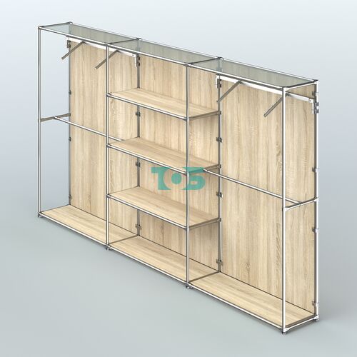 Торговая система ХРОМ (задняя стенка - ДСП) 3600 мм с полками ДСП и поручнями №10