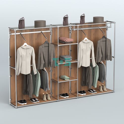 Торговая система ХРОМ (задняя стенка - ДСП) 3030 мм с полками ДСП и поручнями №12