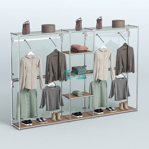 Торговая система ХРОМ (задняя стенка - стекло) 3030 мм с полками ДСП и поручнями №8