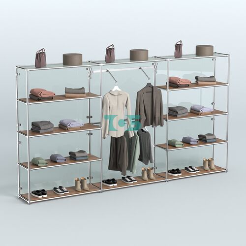 Торговая система ХРОМ (задняя стенка - стекло) 3600 мм с полками ДСП и поручнями №9