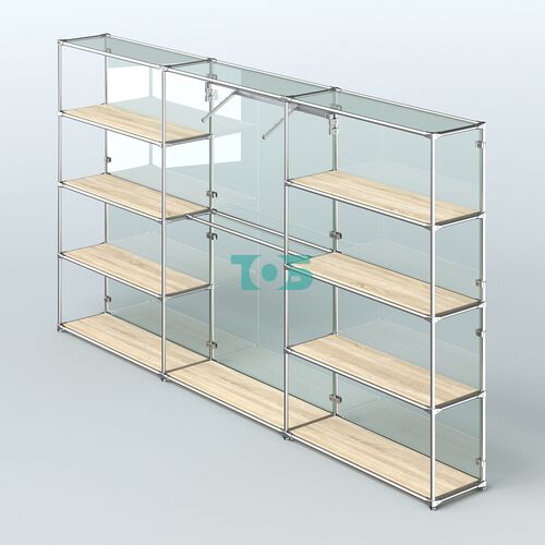 Торговая система ХРОМ (задняя стенка - стекло) 3600 мм с полками ДСП и поручнями №9