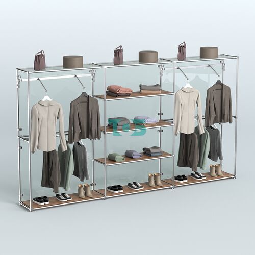 Торговая система ХРОМ (задняя стенка - стекло) 3600 мм с полками ДСП и поручнями №10