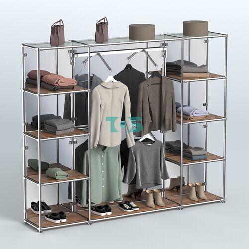 Торговая система ХРОМ (задняя стенка - зеркало) 2430 мм с полками ДСП и поручнями №7