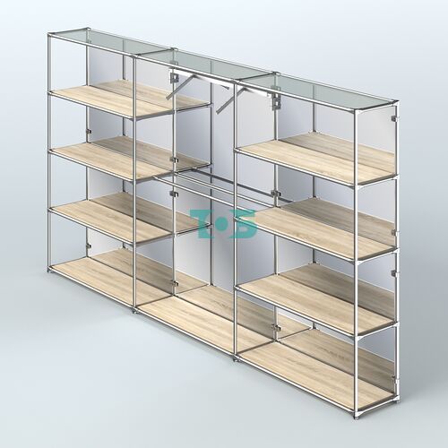 Торговая система ХРОМ (задняя стенка - зеркало) 3600 мм с полками ДСП и поручнями №9