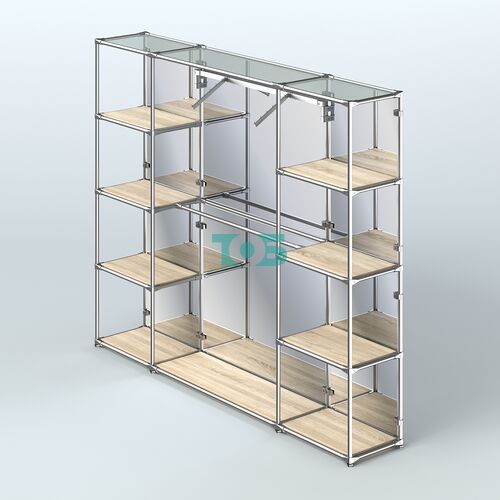 Торговая система ХРОМ (задняя стенка - зеркало) 2430 мм с полками ДСП и поручнями №11