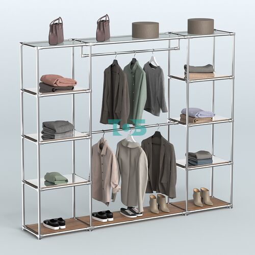 Торговая система ХРОМ без ДСП 2430 мм с зеркальными полками и поручнями №3