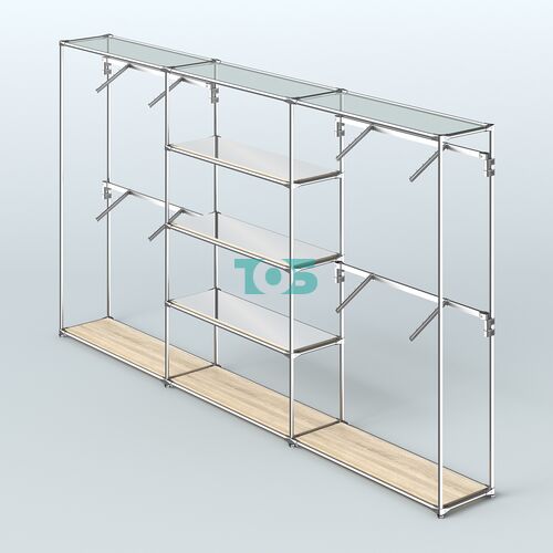 Торговая система ХРОМ без ДСП 3600 мм с зеркальными полками и поручнями №5