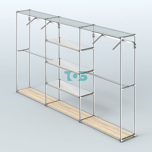 Торговая система ХРОМ без ДСП 3600 мм с зеркальными полками и поручнями №10