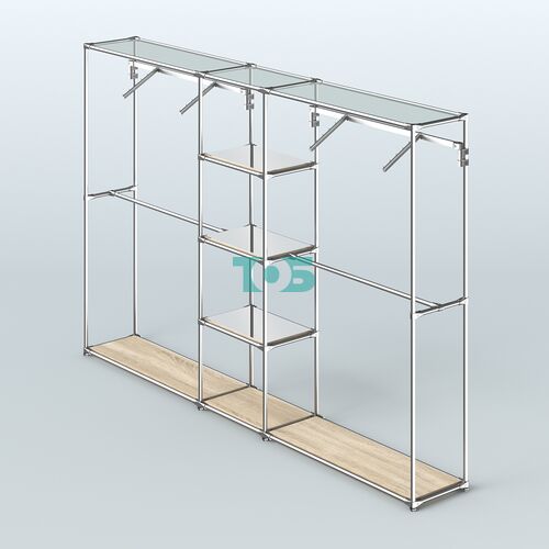 Торговая система ХРОМ без ДСП 3030 мм с зеркальными полками и поручнями №12