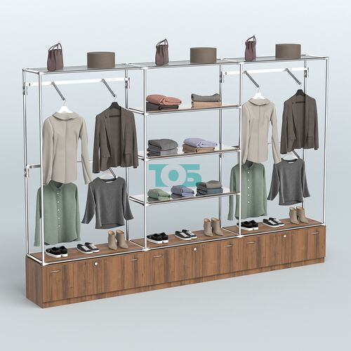 Торговая система ХРОМ без ДСП 3600 мм с тумбами Т11, зеркальными полками и поручнями №3