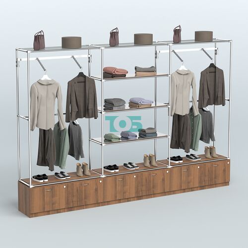 Торговая система ХРОМ без ДСП 3600 мм с тумбами Т15, зеркальными полками и поручнями №6