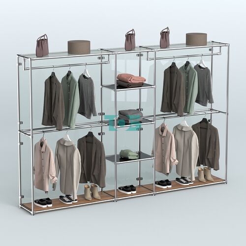 Торговая система ХРОМ (задняя стенка - стекло) 3030 мм с тонированными полками и поручнями №4