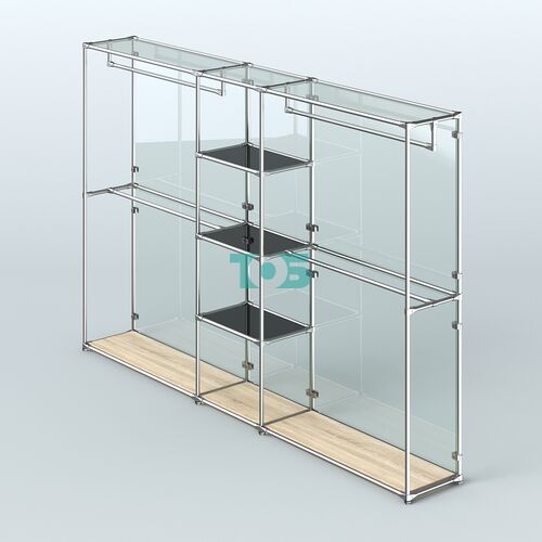 Торговая система ХРОМ (задняя стенка - стекло) 3030 мм с тонированными полками и поручнями №4