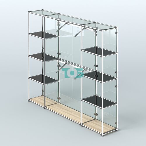 Торговая система ХРОМ (задняя стенка - стекло) 2430 мм с тонированными полками и поручнями №7