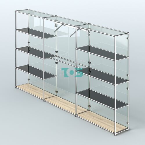 Торговая система ХРОМ (задняя стенка - стекло) 3600 мм с тонированными полками и поручнями №9