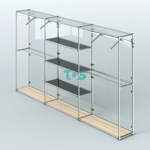 Торговая система ХРОМ (задняя стенка - стекло) 3600 мм с тонированными полками и поручнями №10