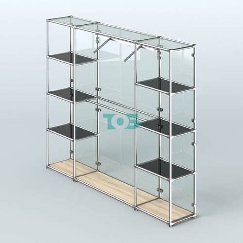 Торговая система ХРОМ (задняя стенка - стекло) 2430 мм с тонированными полками и поручнями №11