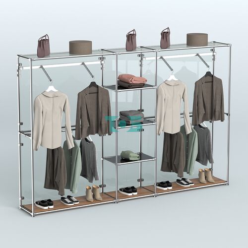 Торговая система ХРОМ (задняя стенка - стекло) 3030 мм с тонированными полками и поручнями №12