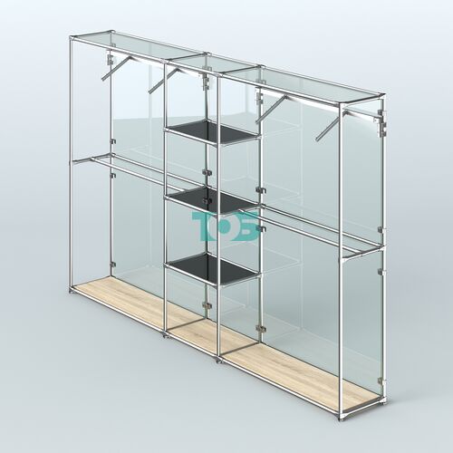 Торговая система ХРОМ (задняя стенка - стекло) 3030 мм с тонированными полками и поручнями №12