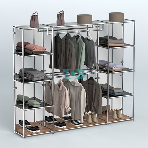 Торговая система ХРОМ (задняя стенка - зеркало) 2430 мм с тонированными полками и поручнями №3