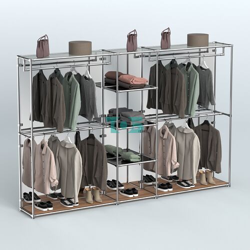 Торговая система ХРОМ (задняя стенка - зеркало) 3030 мм с тонированными полками и поручнями №4