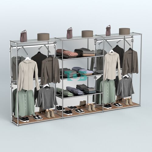 Торговая система ХРОМ (задняя стенка - зеркало) 3600 мм с тонированными полками и поручнями №5