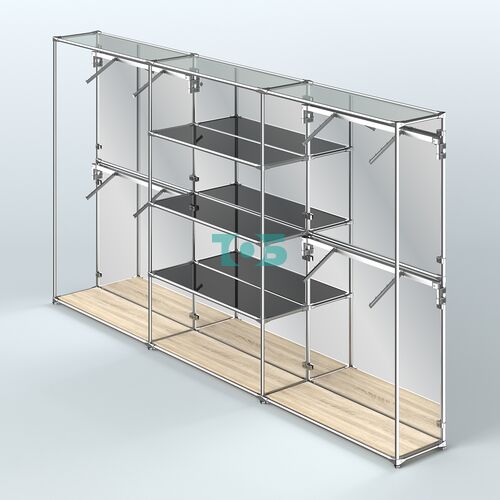 Торговая система ХРОМ (задняя стенка - зеркало) 3600 мм с тонированными полками и поручнями №5