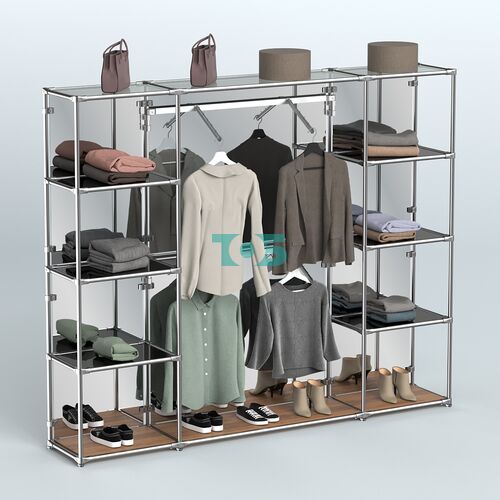 Торговая система ХРОМ (задняя стенка - зеркало) 2430 мм с тонированными полками и поручнями №7