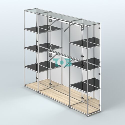 Торговая система ХРОМ (задняя стенка - зеркало) 2430 мм с тонированными полками и поручнями №7