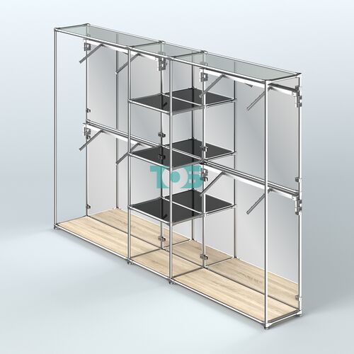 Торговая система ХРОМ (задняя стенка - зеркало) 3030 мм с тонированными полками и поручнями №8
