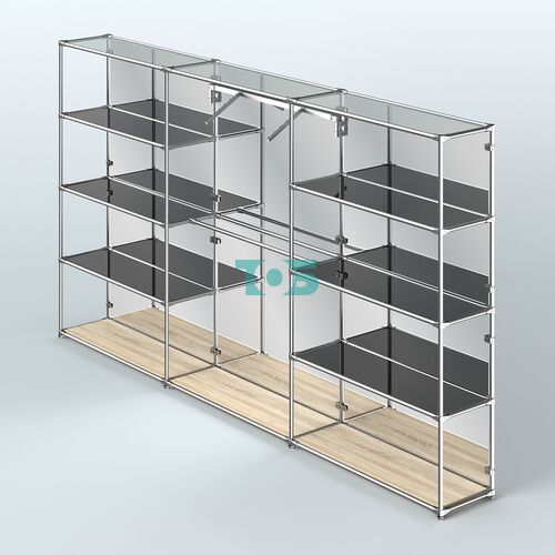 Торговая система ХРОМ (задняя стенка - зеркало) 3600 мм с тонированными полками и поручнями №9