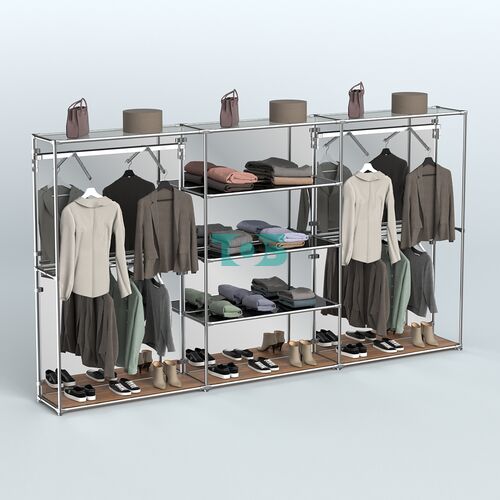 Торговая система ХРОМ (задняя стенка - зеркало) 3600 мм с тонированными полками и поручнями №10