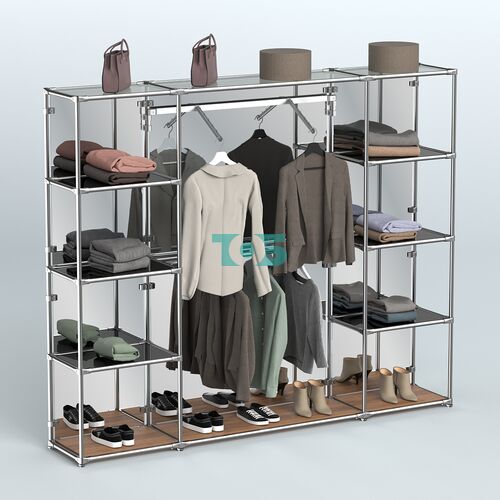 Торговая система ХРОМ (задняя стенка - зеркало) 2430 мм с тонированными полками и поручнями №11