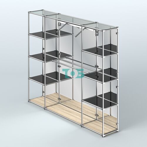 Торговая система ХРОМ (задняя стенка - зеркало) 2430 мм с тонированными полками и поручнями №11