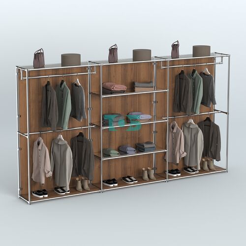 Торговая система ХРОМ (задняя стенка - ДСП) 3600 мм с зеркальными полками и поручнями №2