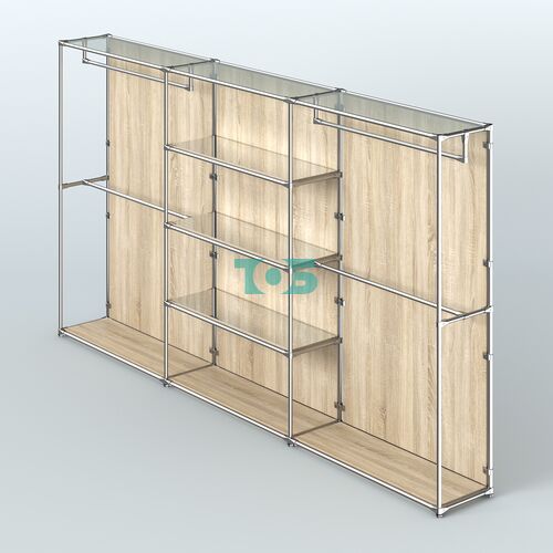 Торговая система ХРОМ (задняя стенка - ДСП) 3600 мм с зеркальными полками и поручнями №2