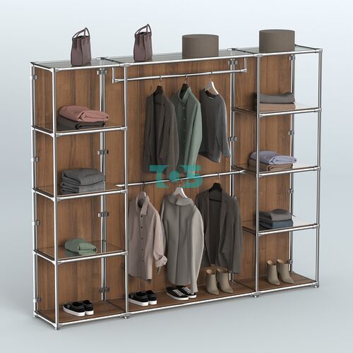 Торговая система ХРОМ (задняя стенка - ДСП) 3600 мм с зеркальными полками и поручнями №3