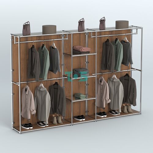 Торговая система ХРОМ (задняя стенка - ДСП) 3600 мм с зеркальными полками и поручнями №4