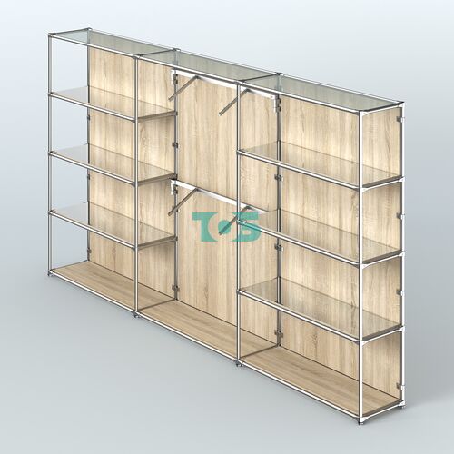 Торговая система ХРОМ (задняя стенка - ДСП) 3600 мм с зеркальными полками и поручнями №6