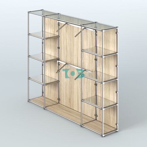 Торговая система ХРОМ (задняя стенка - ДСП) 3600 мм с зеркальными полками и поручнями №7