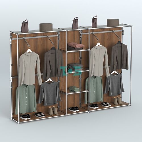 Торговая система ХРОМ (задняя стенка - ДСП) 3600 мм с зеркальными полками и поручнями №8