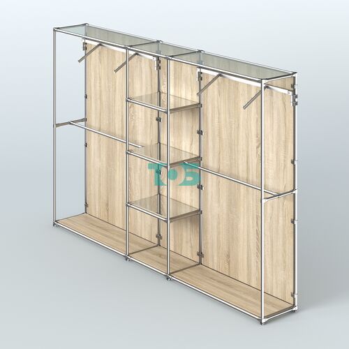 Торговая система ХРОМ (задняя стенка - ДСП) 3600 мм с зеркальными полками и поручнями №12