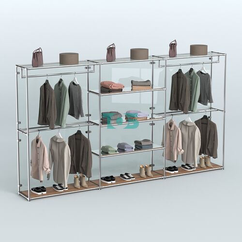 Торговая система ХРОМ (задняя стенка - стекло) 3600 мм с зеркальными полками и поручнями №2