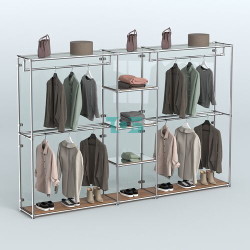 Торговая система ХРОМ (задняя стенка - стекло) 3600 мм с зеркальными полками и поручнями №4