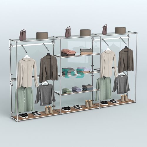 Торговая система ХРОМ (задняя стенка - стекло) 3600 мм с зеркальными полками и поручнями №5