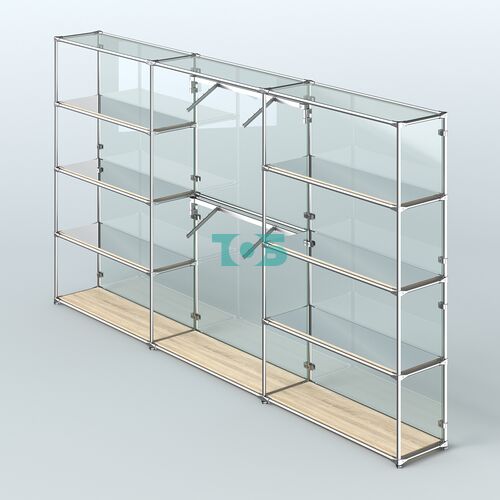 Торговая система ХРОМ (задняя стенка - стекло) 3600 мм с зеркальными полками и поручнями №6